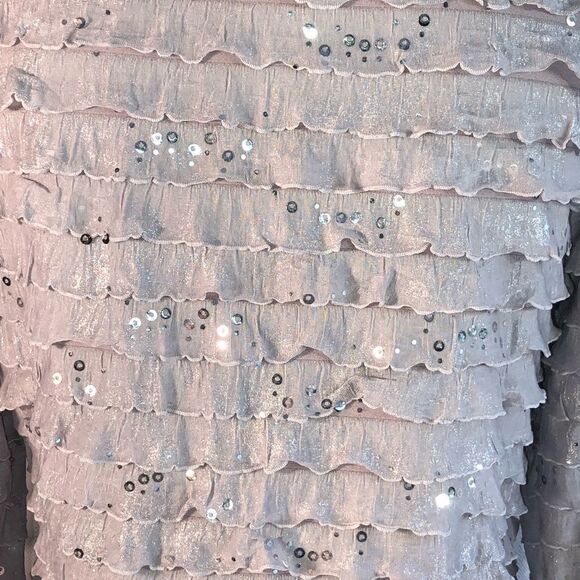 Slinky Brand Silver Tiered Ruffled Sequined One Button Jacket Formal Cardigan S - Picture 6 of 8